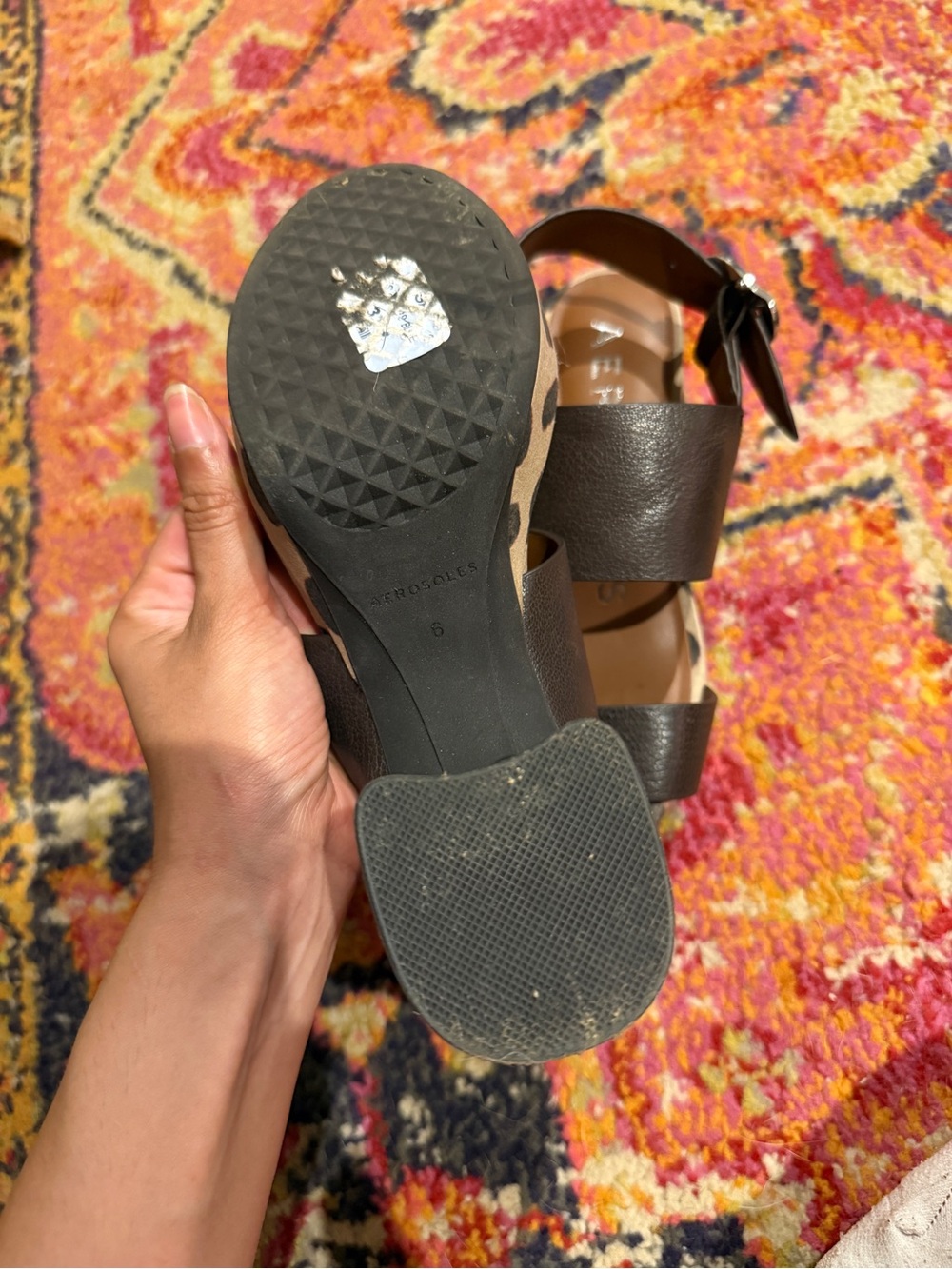 AEROSOLES Dark Brown Two-Strap Sandals with Polka Dot Insole - Picture 3 of 3